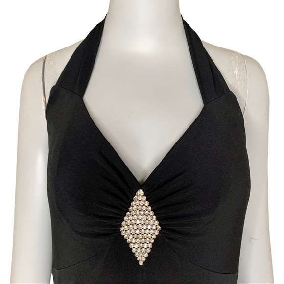 Vintage GUNNE SAX JESSICA MCCLINTOCK Maxi Dress Halter Jersey Black Formal - Picture 12 of 16